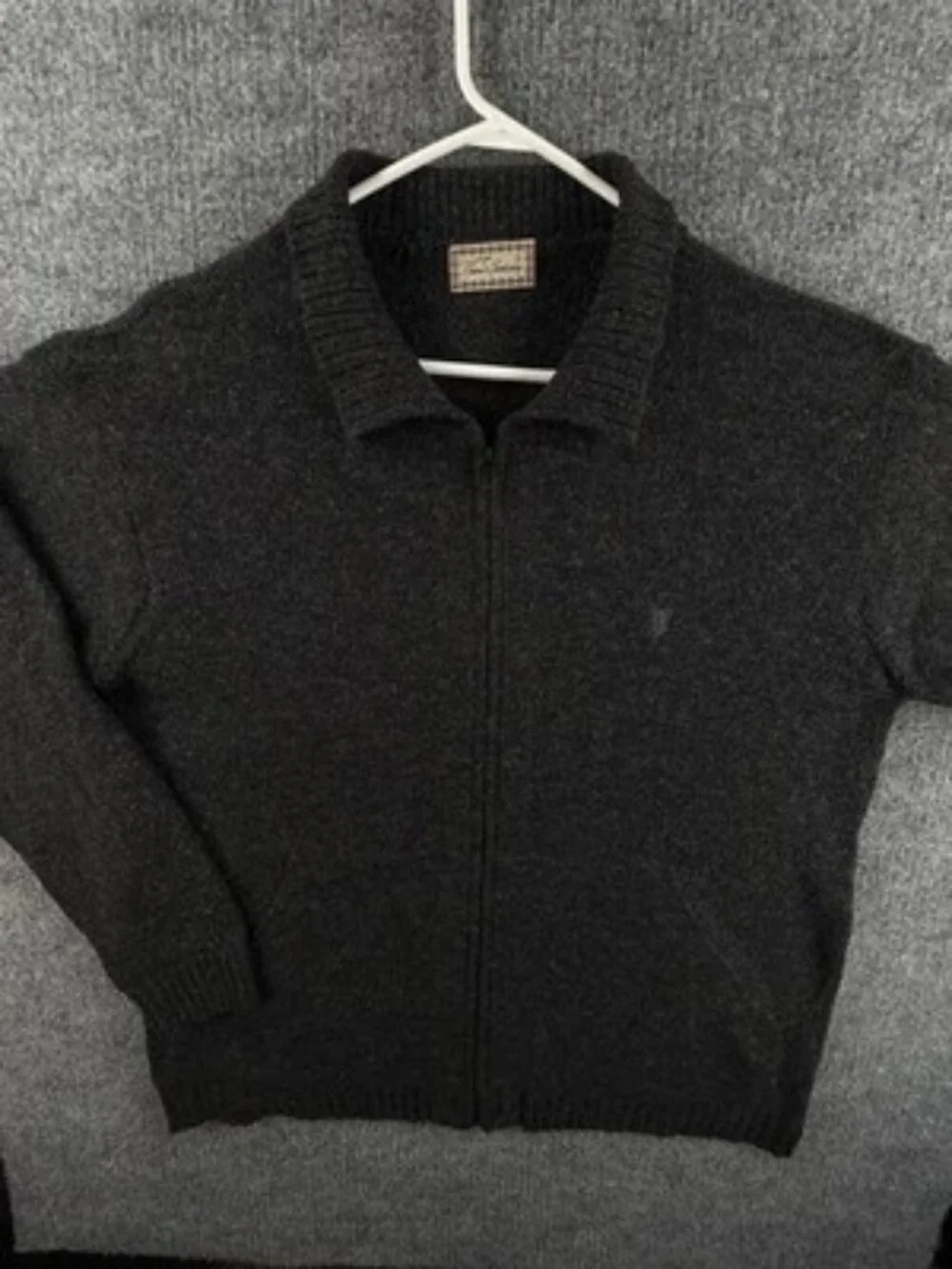 Thomas Burberry Shetland Wool Collared Long Sleeve Dark Gray Full Zip Logo Men